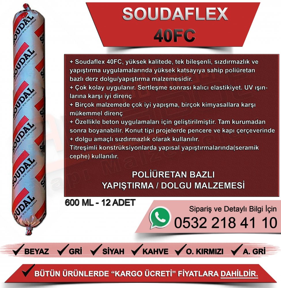 Soudal Soudaflex 40 Fc Poliüretan Mastik Gri 600 ML (12 Adet)