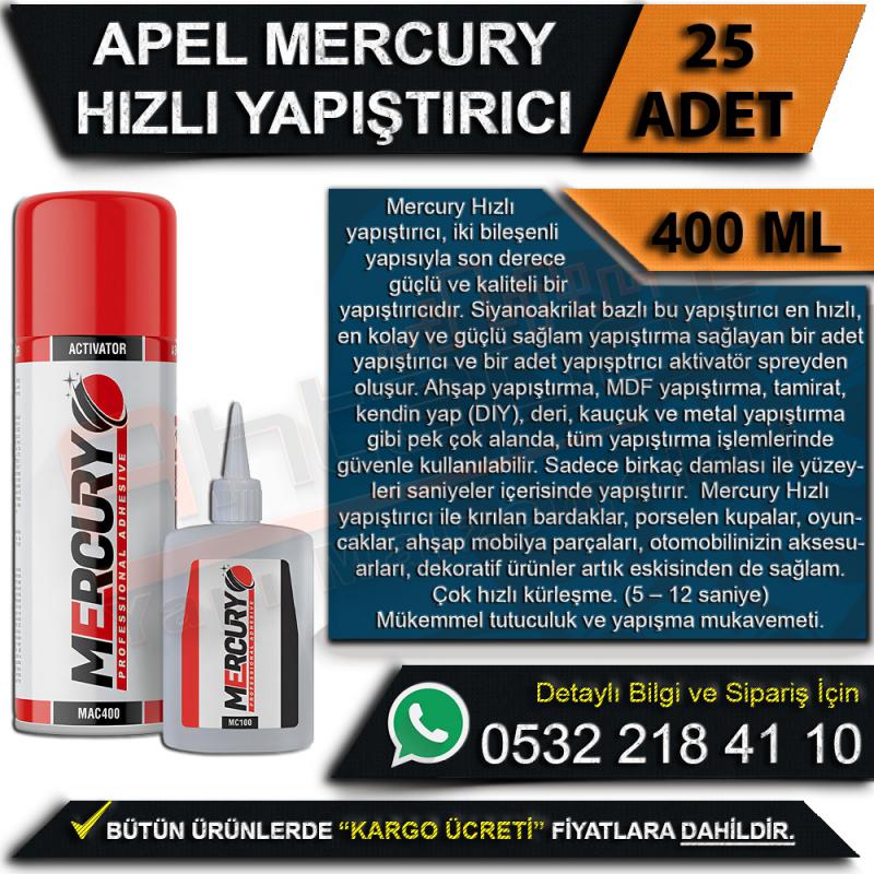 Apel Mercury Hızlı Yapıştırıcı 100 Gr & Sprey 400 Ml (25 Adet)