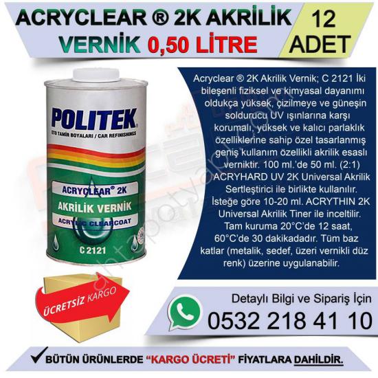 Politek Plus+ Acryclear Hs 2K Akrilik Vernik 0.50 Lt (12 Adet)