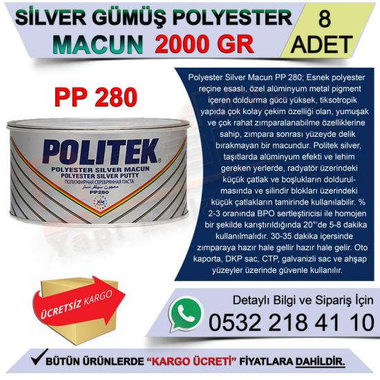 Politek Silver Gümüş Polyester Macun 2000 Gr (8 Adet)