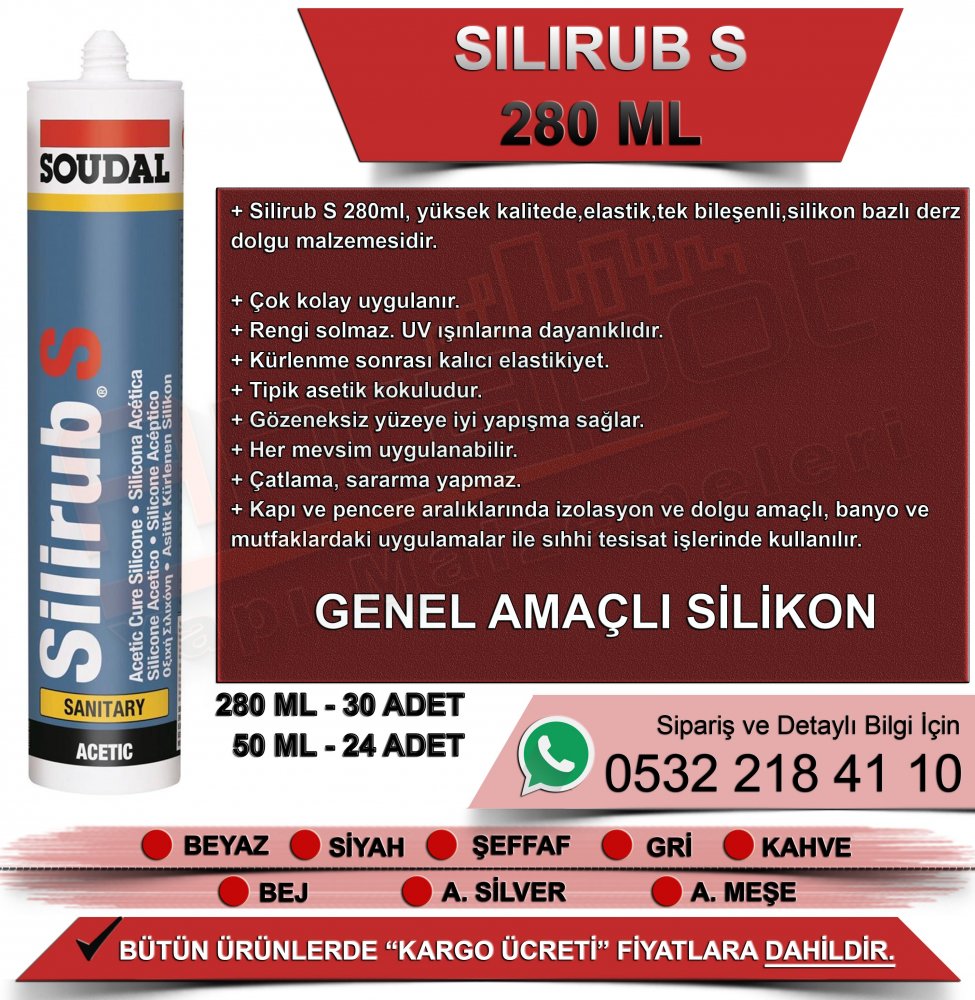 Soudal Silirub S Silikon Genel Amaçlı Silikon Şeffaf 280 ML (30 Adet)