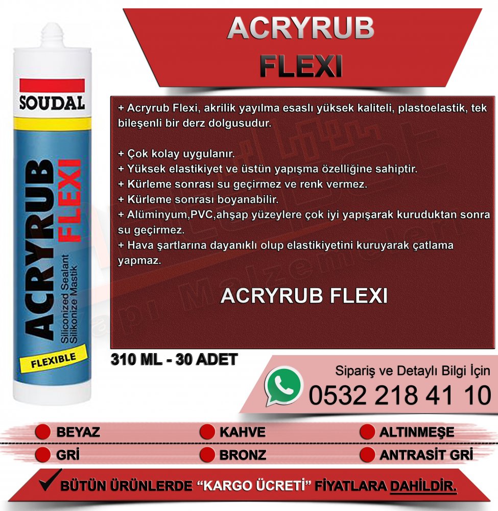 Soudal Acryrub Flexi Silikonize Mastik Antrasit Gri 310 ML (30 Adet)