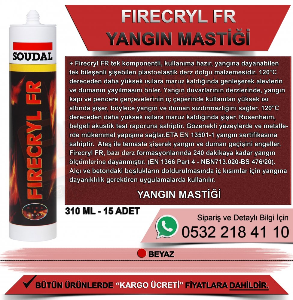 Soudal Fırecryl Fr Akrilik Yangına Dayanıklı Mastik Beyaz 310 ML (15 Adet)