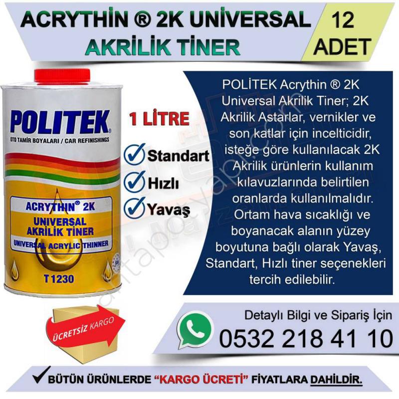 Politek Acrythin 2K Universal Akrilik Tiner 1 Lt 1231 Yavaş (12 Adet)