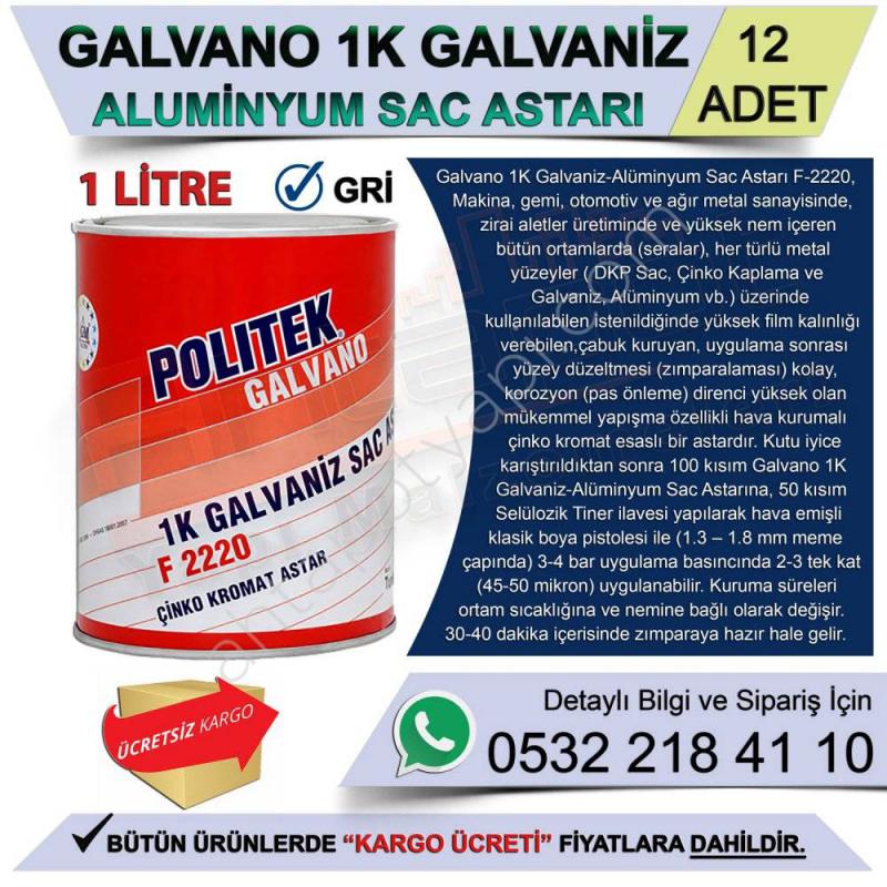 Politek Galvano 1K Galvaniz-Alüminyum Sac Astarı - Gri (12 Adet) 1 Lt