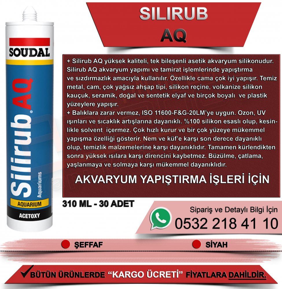 Soudal Silirub Aq Akvaryum Silikonu Şeffaf 310 ML (30 Adet)