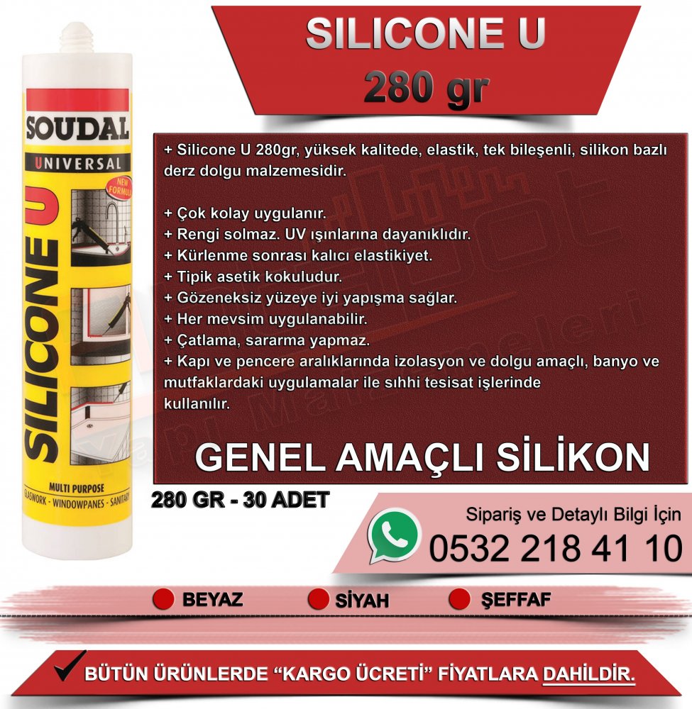 Soudal Silicone U Genel Amaçlı Silikon Antrasit Gri 280 Gr (30 Adet)