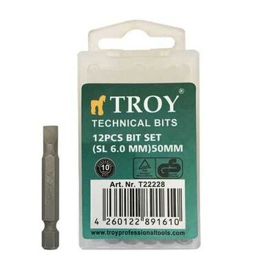 Troy 22228 Bits Uç Seti (Düz 6,0x50 Mm 12 Adet)