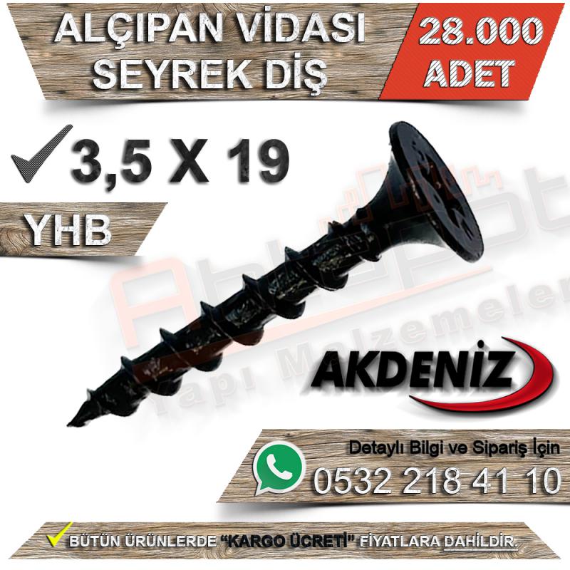 Akdeniz  3.5X19 Alçıpan Vidası Seyrek Diş (28.000 Adet)