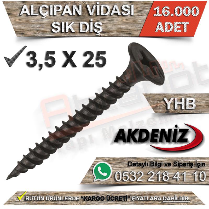 Akdeniz 3,5X25 Alçıpan Vidası Sık Diş (16.000 Adet)