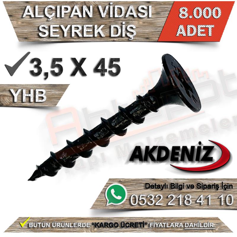 Akdeniz  3.5X45 Alçıpan Vidası Seyrek Diş (8.000 Adet)