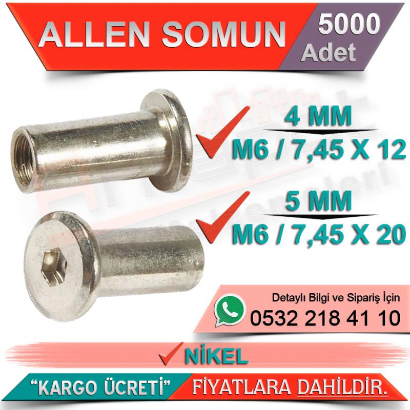 Allen Somun 5 Mm (M6/7,45x20) Nikel (5000 Adet)