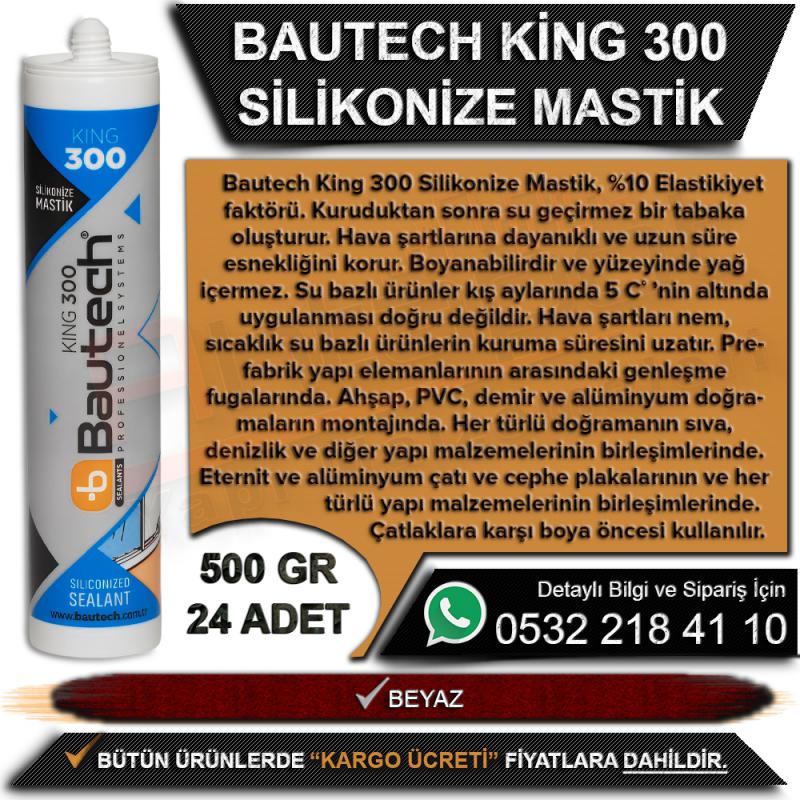 Bautech King 300 Silikonize Mastik 500 Gr Beyaz (24 Adet)