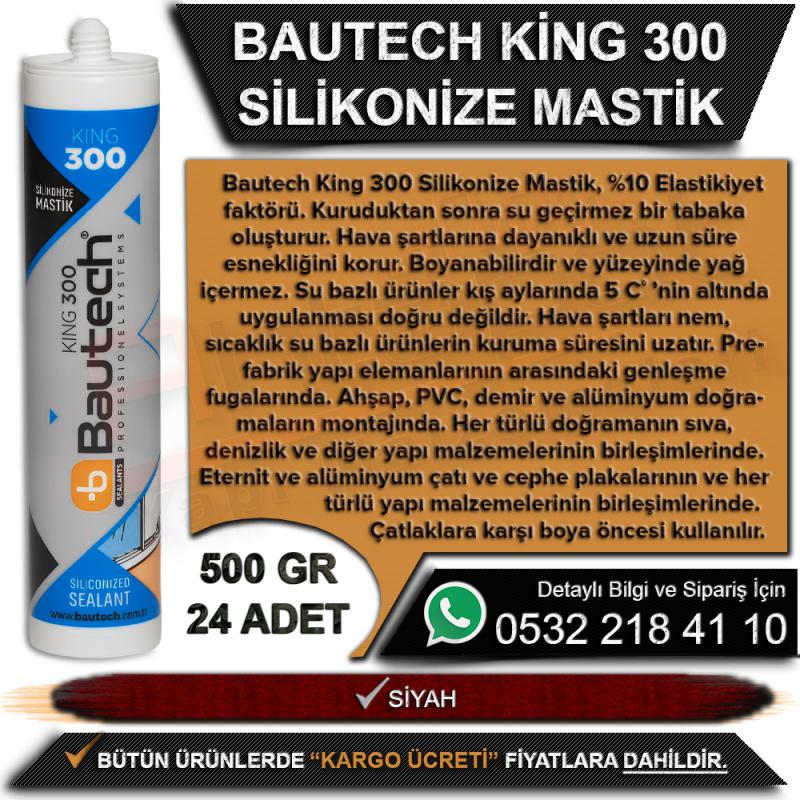Bautech King 300 Silikonize Mastik 500 Gr Siyah (24 Adet)