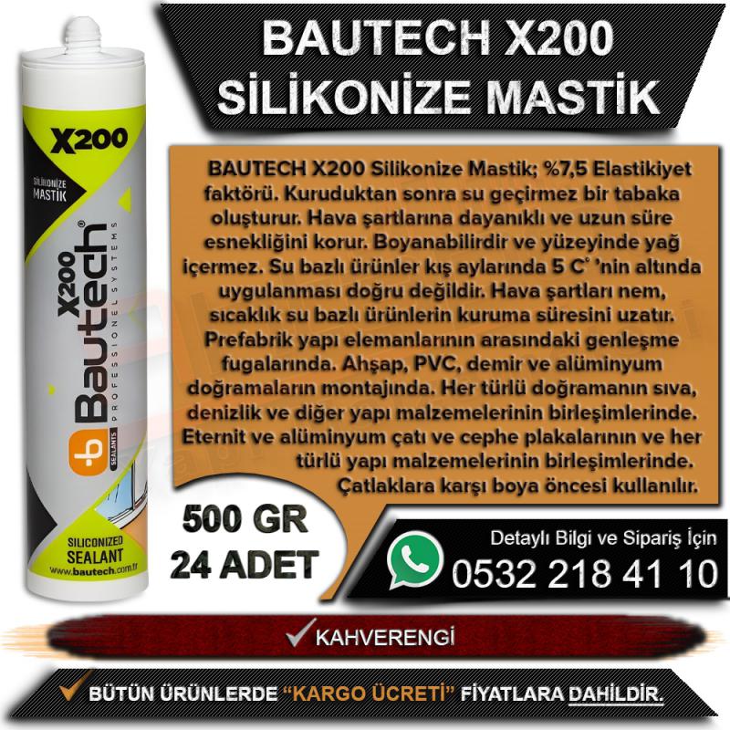 Bautech X200 Silikonize Mastik 500 Gr Kahverengi (24 Adet)