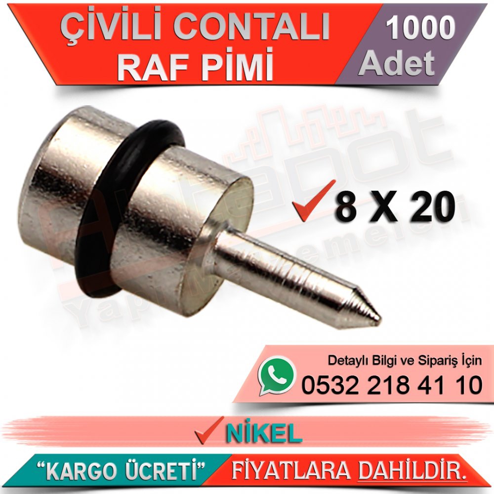Çivili Contalı Raf Pimi 8x20 Nikel (1000 Adet)