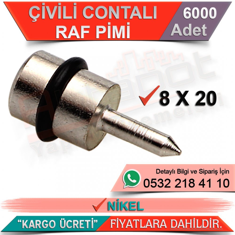 Çivili Contalı Raf Pimi 8x20 Nikel (6000 Adet)