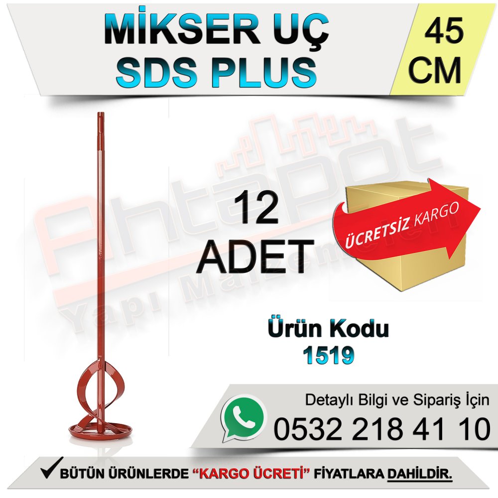Dekor 1519 Mikser Uç Sds Plus (10-25 Kg) 45 Cm (12 Adet)