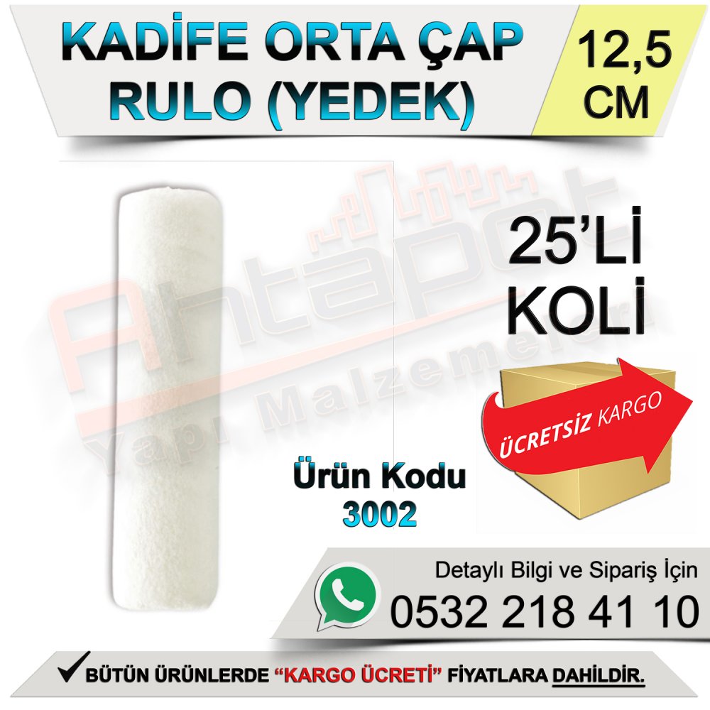 Dekor 3002 Kadife Orta Çap Rulo Yedek 12,5 Cm (25 Adet)