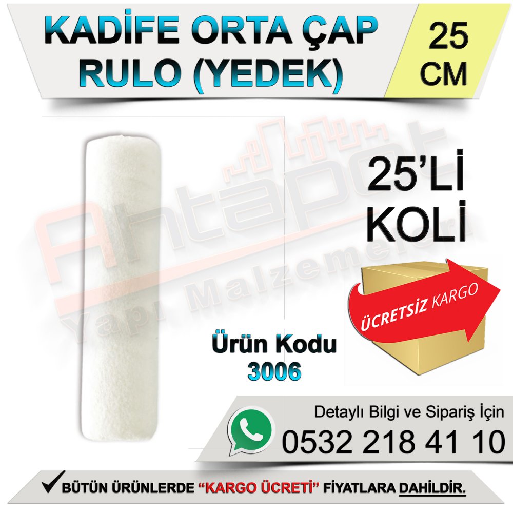 Dekor 3006 Kadife Orta Çap Rulo Yedek 25 Cm (25 Adet)