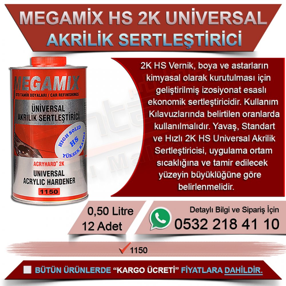 Politek Megamix Hs 2K Universal Akrilik Sertleştirici 0,50 Lt (12 Adet)