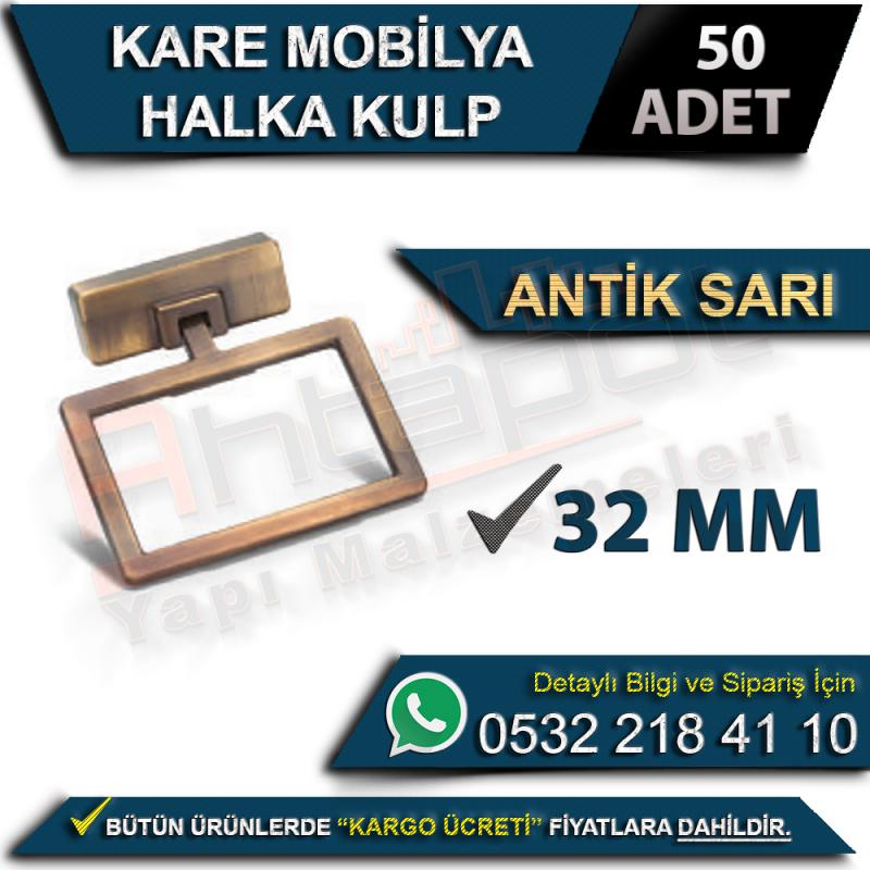 Kare Mobilya Halka Kulp 32 Mm Antik Sarı (50 Adet)