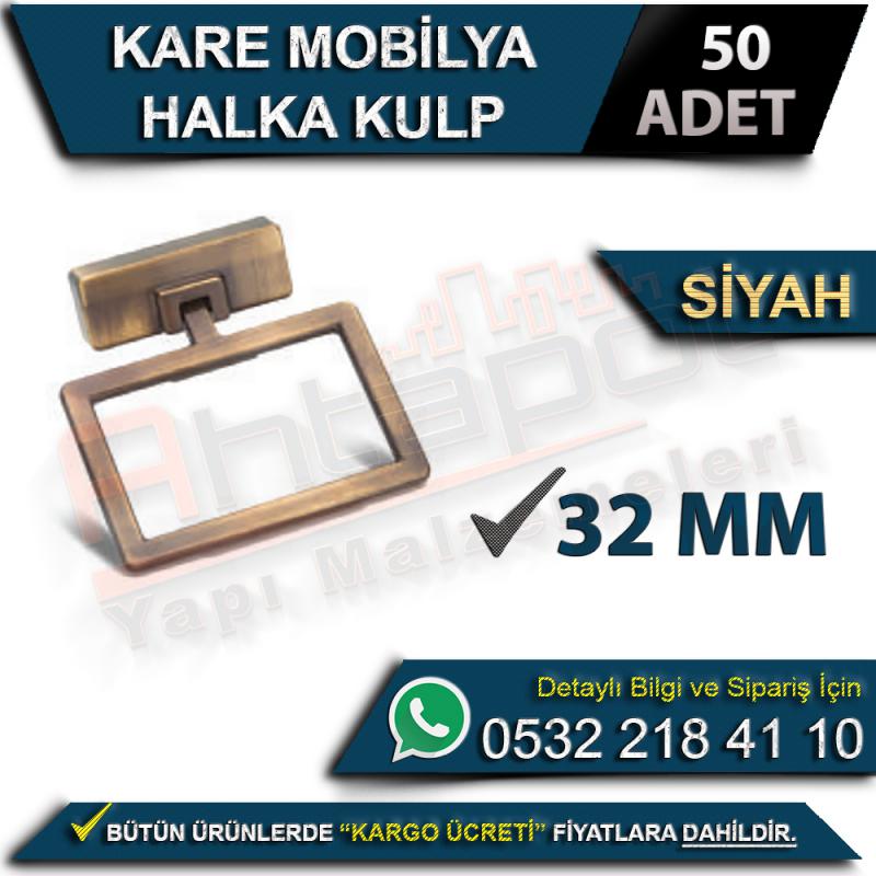 Kare Mobilya Halka Kulp 32 Mm Siyah (50 Adet)