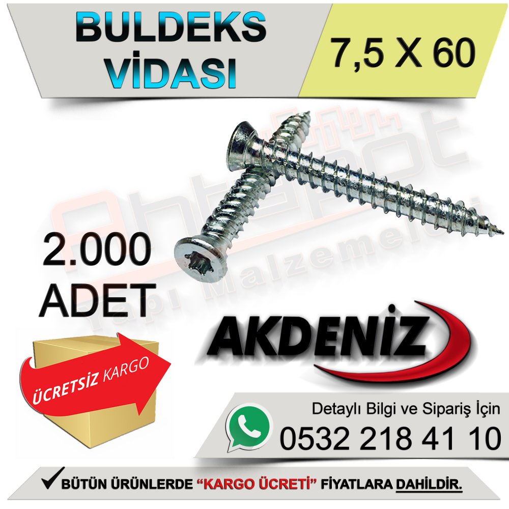 Akdeniz Buldex Montaj Vidası 7,5X60 (2.000 Adet)