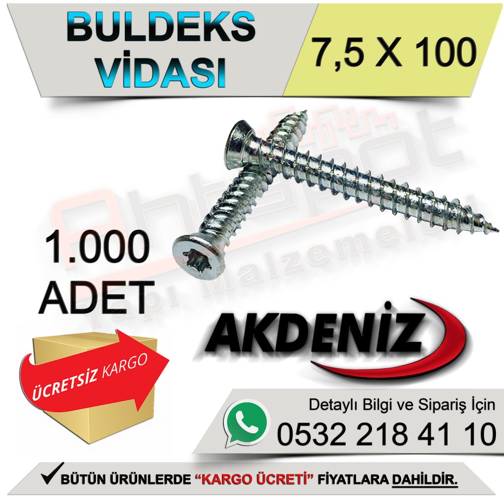 Akdeniz Buldex Montaj Vidası 7,5X100 (1.000 Adet)