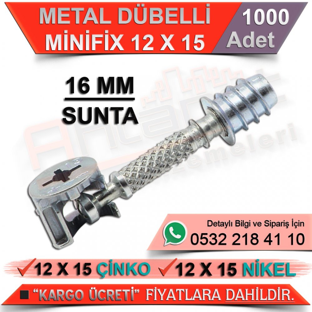 Metal Dübelli Minifix 16 Mm 12x15 Çinko (1000 Adet)