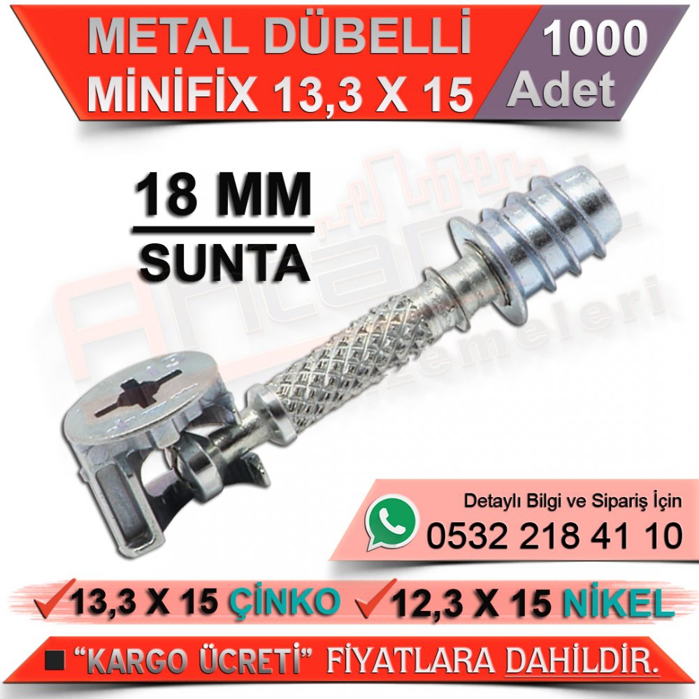 Metal Dübelli Minifix 18 Mm 13,3x15 Çinko (1000 Adet)