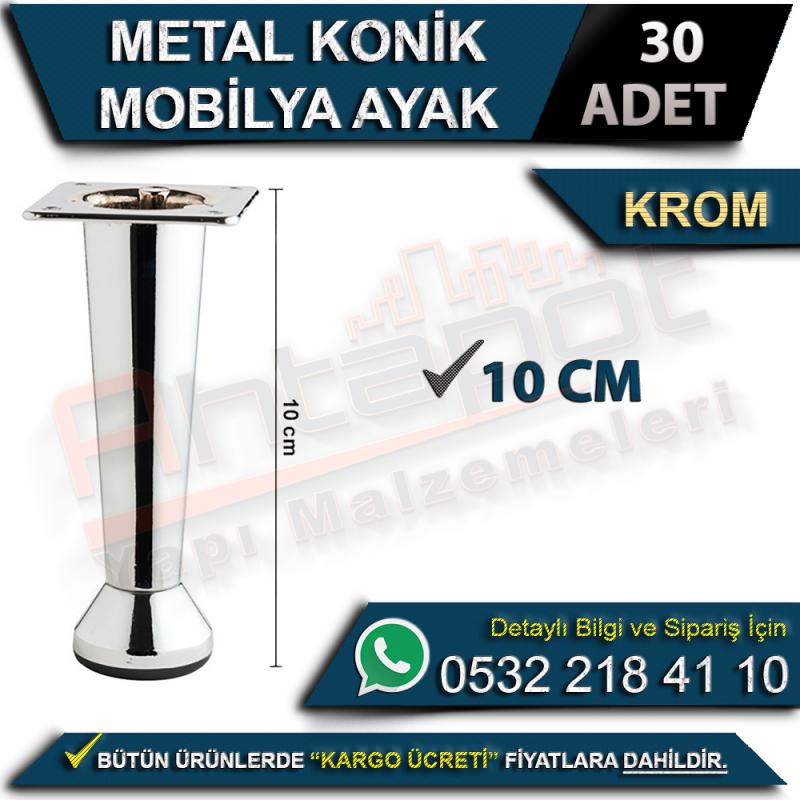 Metal Konik Mobilya Ayak 10 Cm Krom (30 Adet)