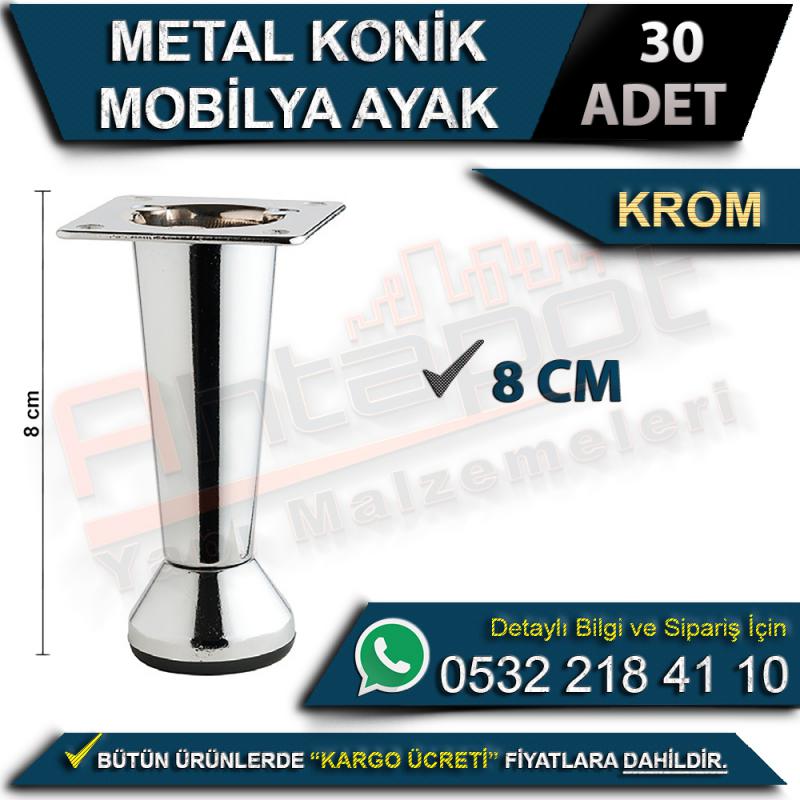 Metal Konik Mobilya Ayak 8 Cm Krom (30 Adet)