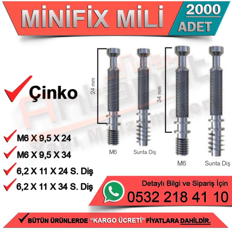 Minifix Mili M6x9,5x34 Çinko (2000 Adet)