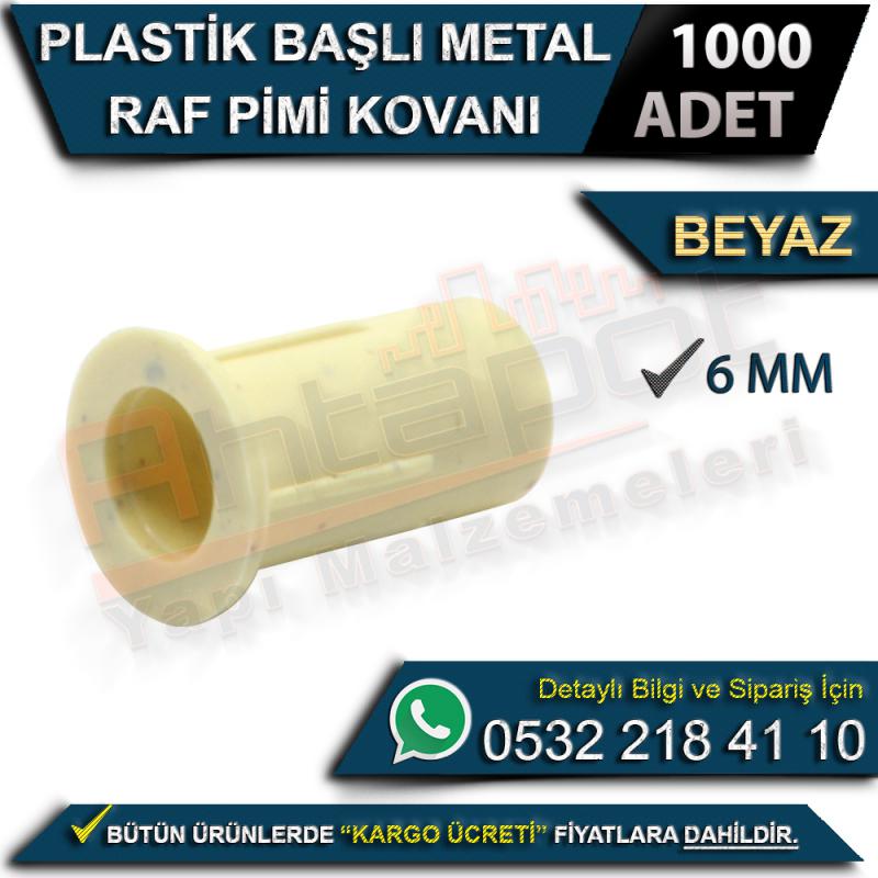 Plastik Başlı Metal Raf Pimi Kovanı 6 Mm Beyaz (1000 Adet)