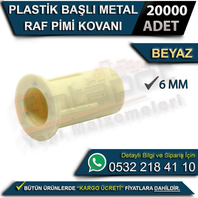 Plastik Başlı Metal Raf Pimi Kovanı 6 Mm Beyaz (20000 Adet)