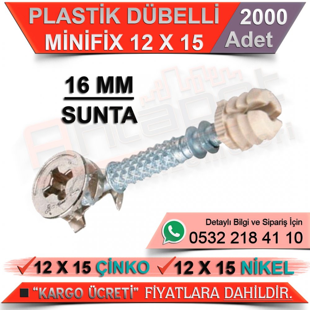 Plastik Dübelli Minifix 16 Mm 12x15 Çinko (2000 Adet)