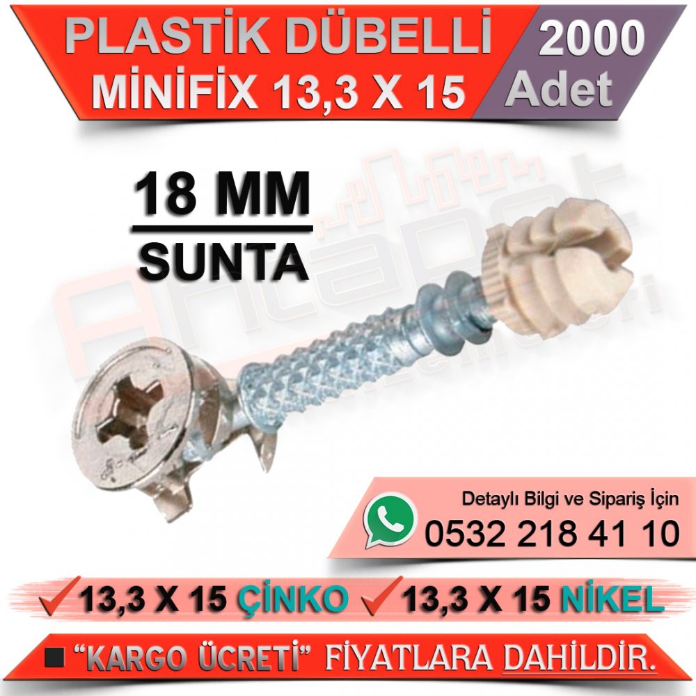 Plastik Dübelli Minifix 18 Mm 13,5x15 Nikel (2000 Adet)