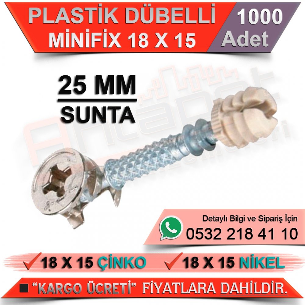 Plastik Dübelli Minifix 25 Mm 18x15 Çinko (1000 Adet)