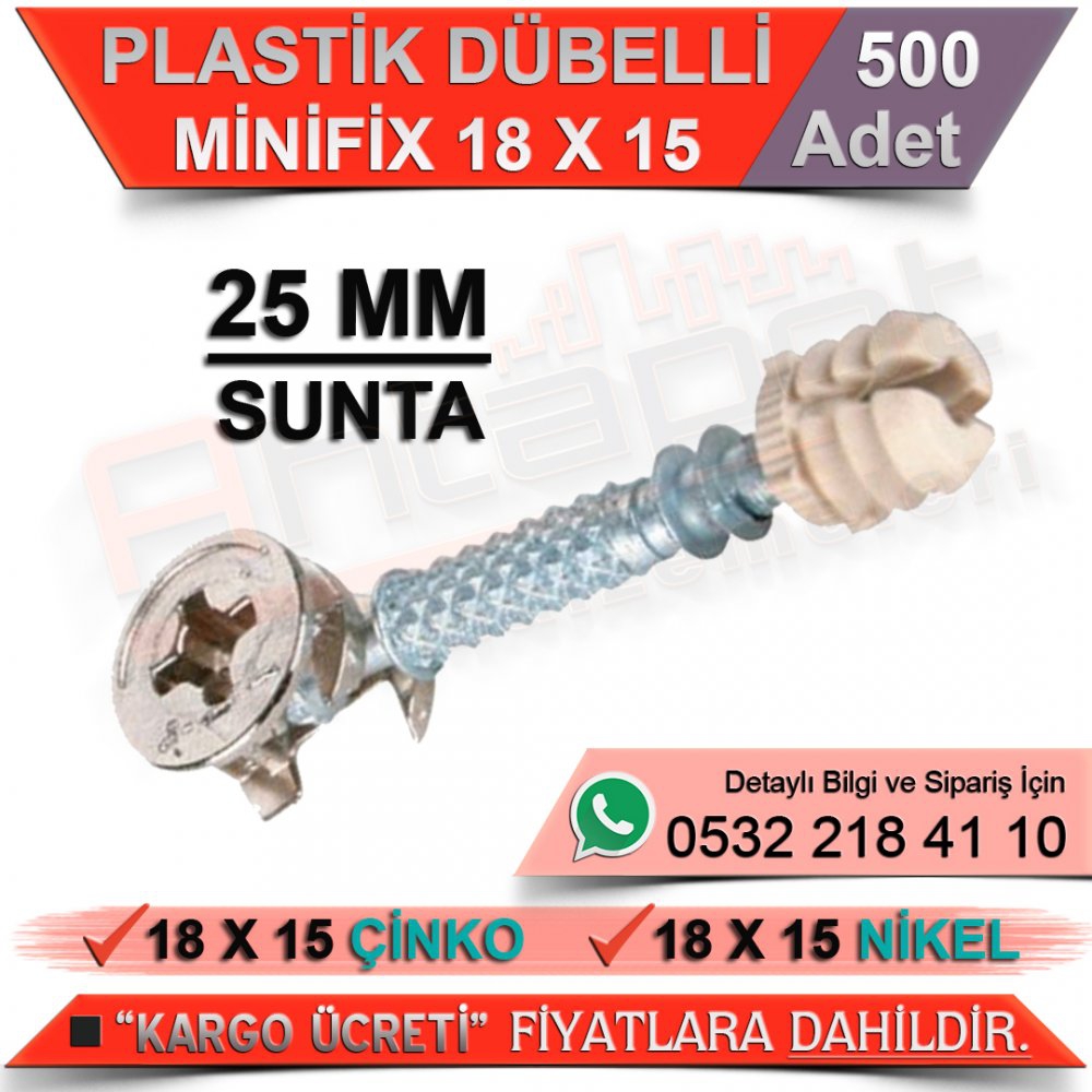 Plastik Dübelli Minifix 25 Mm 18x15 Çinko (500 Adet)