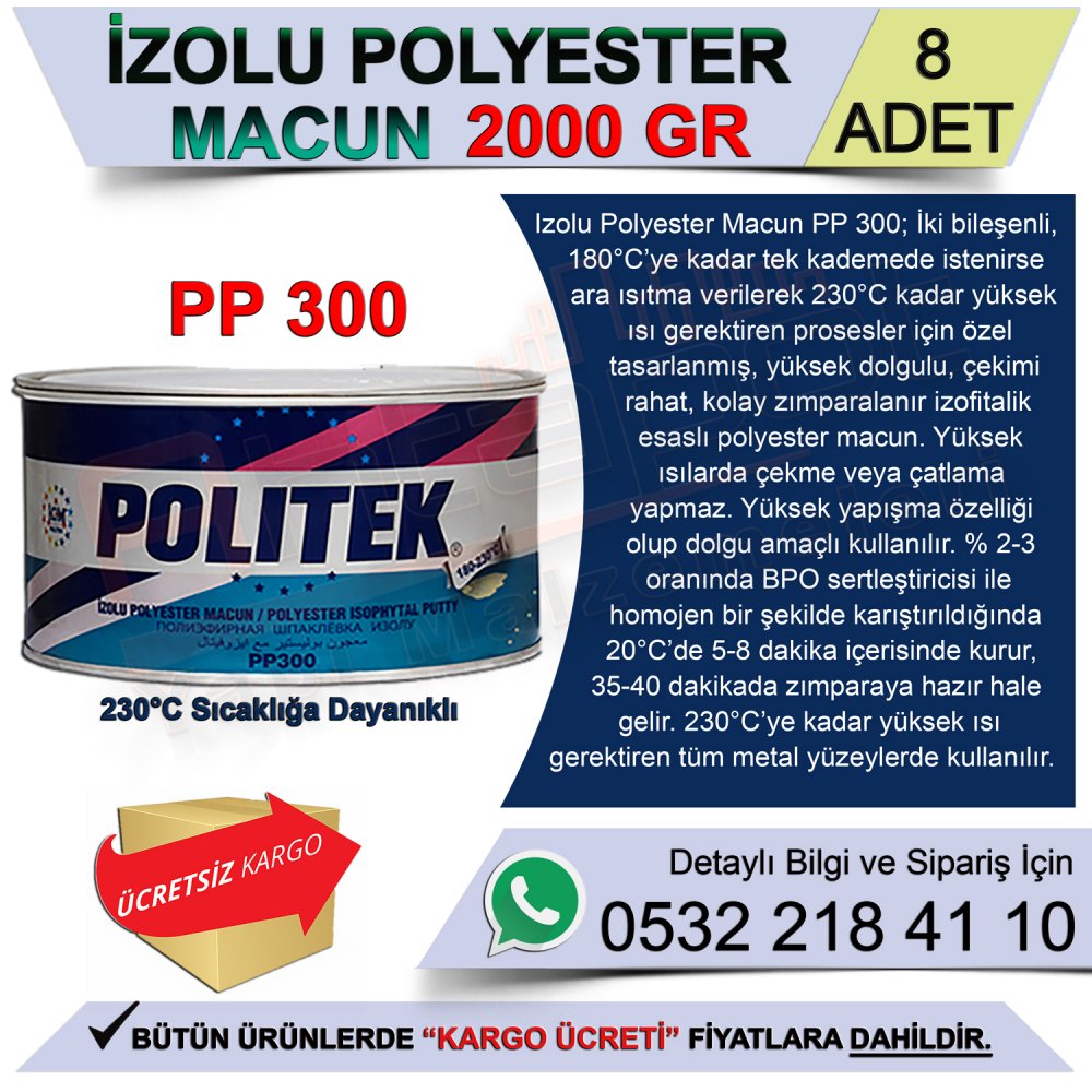 Politek İzolu Polyester Macun 2.000 Gr (8 Adet)