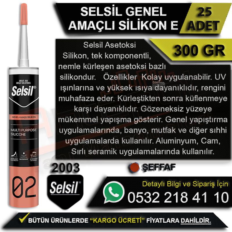 Selsil Genel Amaçlı Silikon 300 Gr Şeffaf (25 Adet)