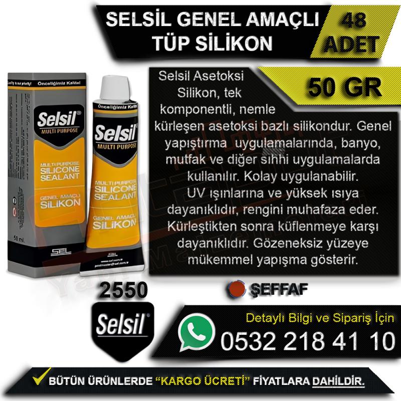 Selsil Genel Amaçlı Tüp Silikon 50 Gr Şeffaf (48 Adet)