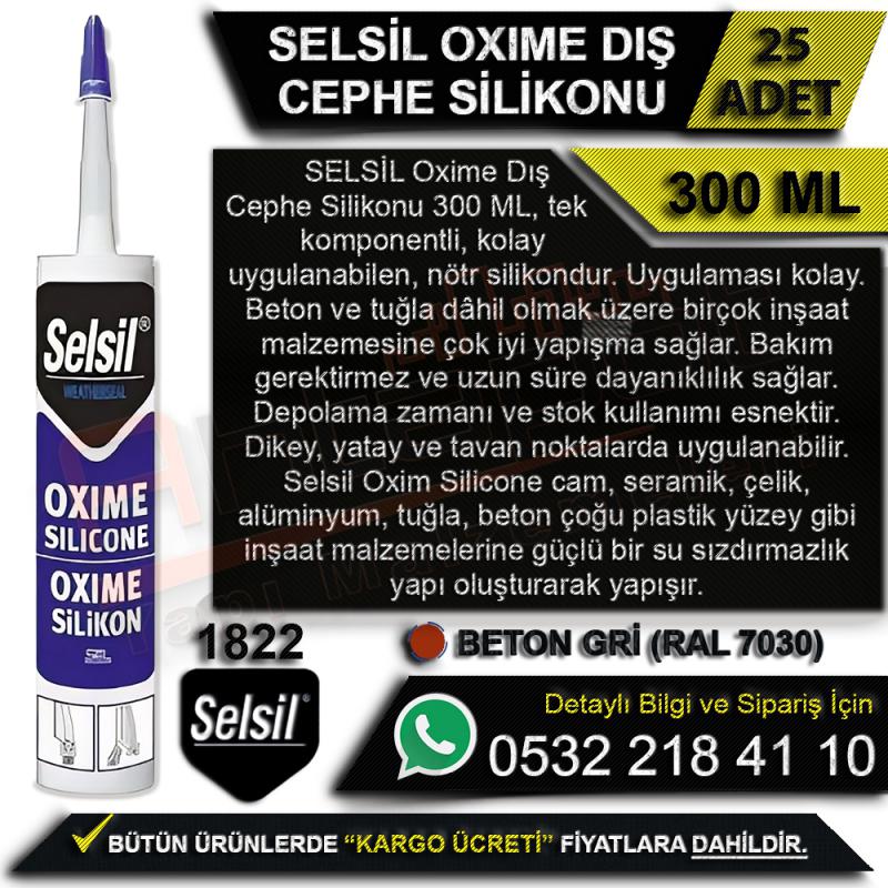 Selsil OXIME Dış Cephe Silikonu 300 Ml Beton Gri (25 Adet)