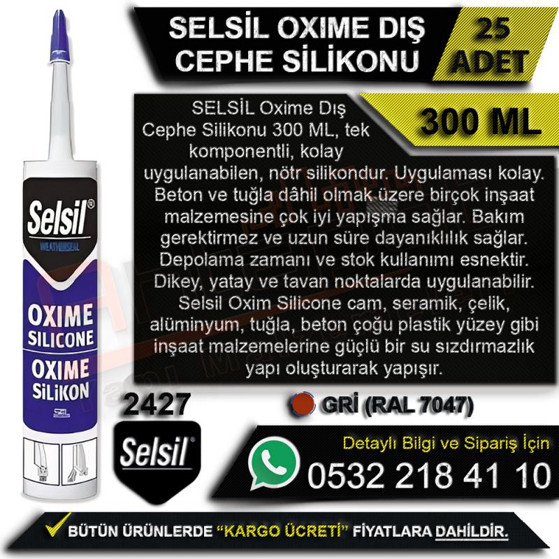 Selsil OXIME Dış Cephe Silikonu 300 Ml Gri (25 Adet)