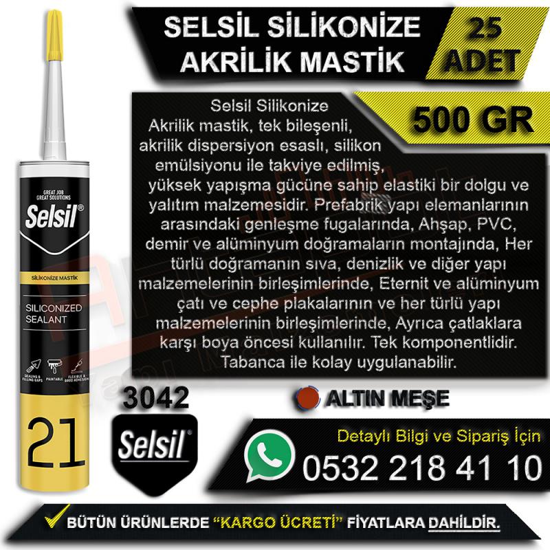 Selsil Silikonize Akrilik Mastik 500 Gr Altın Meşe (25 Adet)