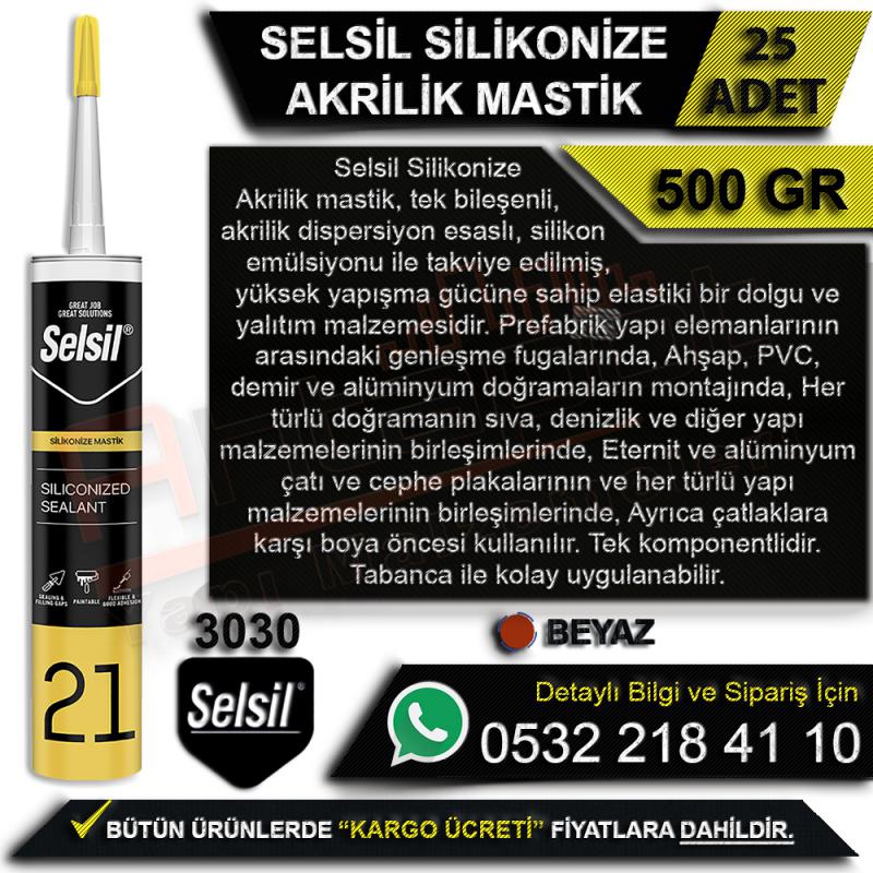 Selsil Silikonize Akrilik Mastik 500 Gr Beyaz (25 Adet)