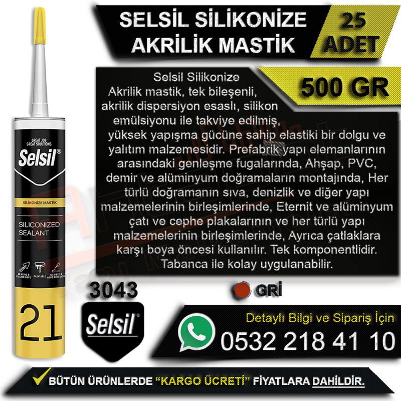 Selsil Silikonize Akrilik Mastik 500 Gr Gri (25 Adet)