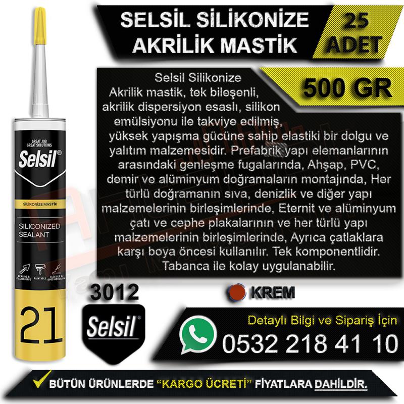 Selsil Silikonize Akrilik Mastik 500 Gr Krem (25 Adet)