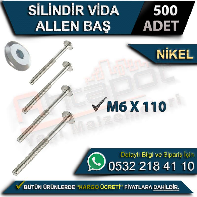 Silindir Vida Allen Baş M6x110 Nikel (500 Adet)